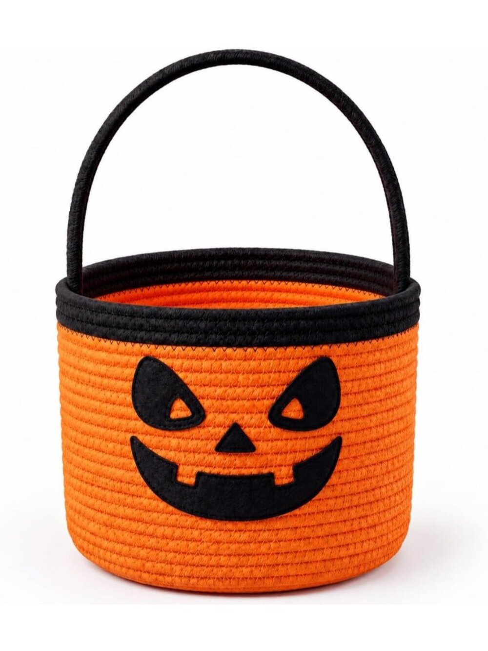 🎃Halloween Trick or Treat Woven Basket with Handle Pumpkin Woven Cotton